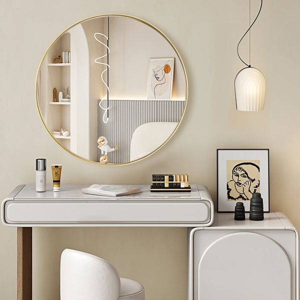 60cm Round Wall Mirror Bathroom Vanity Standing Large Bedroom Gold Decorative Mount Circle Hallway Makeup Shower Shaving