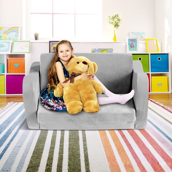 Flip Out Kids Sofa 2 In 1 Convertible Couch Lounge Chair Comfy Seater Armchair Backrest Bed Soft Fabric Toddler Playroom