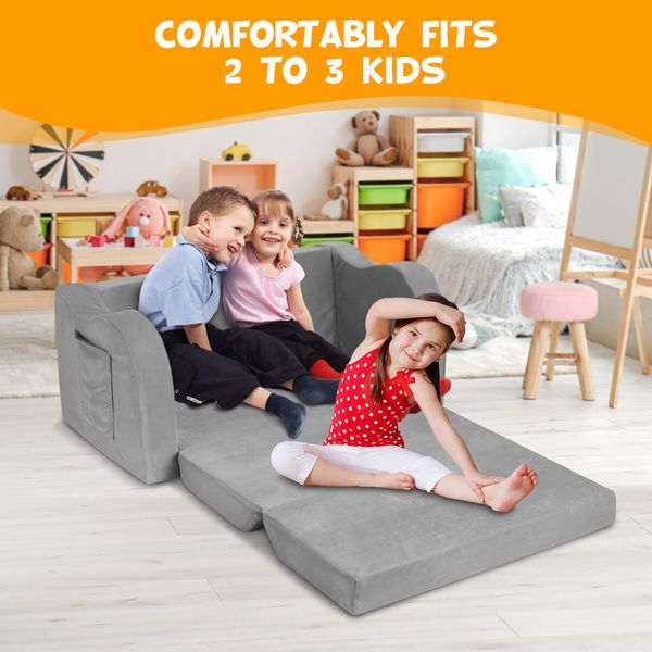 Flip Out Kids Sofa 2 In 1 Convertible Couch Lounge Chair Comfy Seater Armchair Backrest Bed Soft Fabric Toddler Playroom