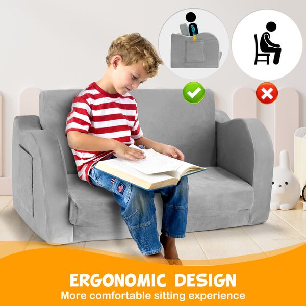 Flip Out Kids Sofa 2 In 1 Convertible Couch Lounge Chair Comfy Seater Armchair Backrest Bed Soft Fabric Toddler Playroom