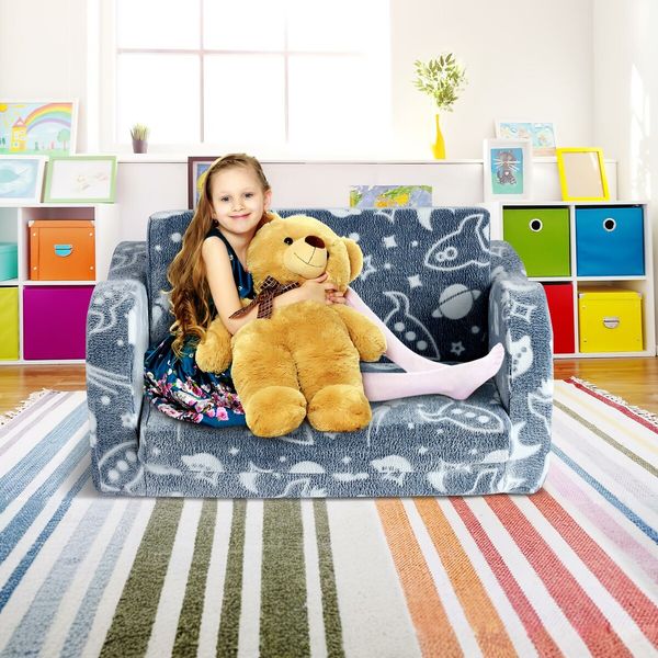 Kids Sofa Flip Out Lounger 2 In 1 Convertible Couch Comfy Chair Armchair Toddler Bed Soft Cushion Playroom Glow in the Dark