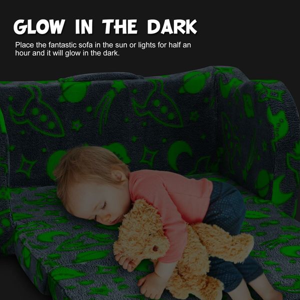 Kids Sofa Flip Out Lounger 2 In 1 Convertible Couch Comfy Chair Armchair Toddler Bed Soft Cushion Playroom Glow in the Dark