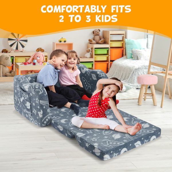 Kids Sofa Flip Out Lounger 2 In 1 Convertible Couch Comfy Chair Armchair Toddler Bed Soft Cushion Playroom Glow in the Dark