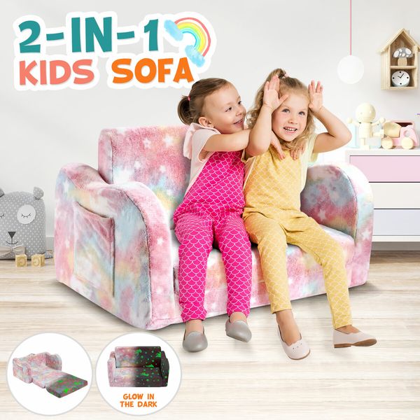 Kids Flip Out Sofa Convertible Couch Lounge Chair Fold Comfy Toddler Bed 2 Seater Childrens Armchair