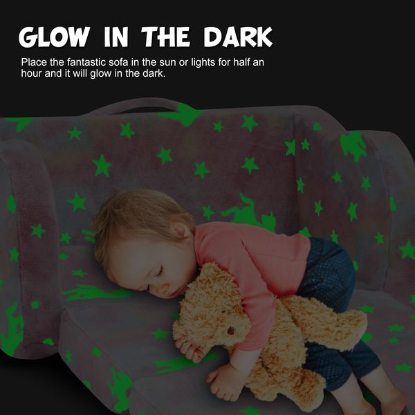 Kids Flip Out Sofa Convertible Couch Lounge Chair Fold Comfy Toddler Bed 2 Seater Childrens Armchair Storage Glow in The Dark