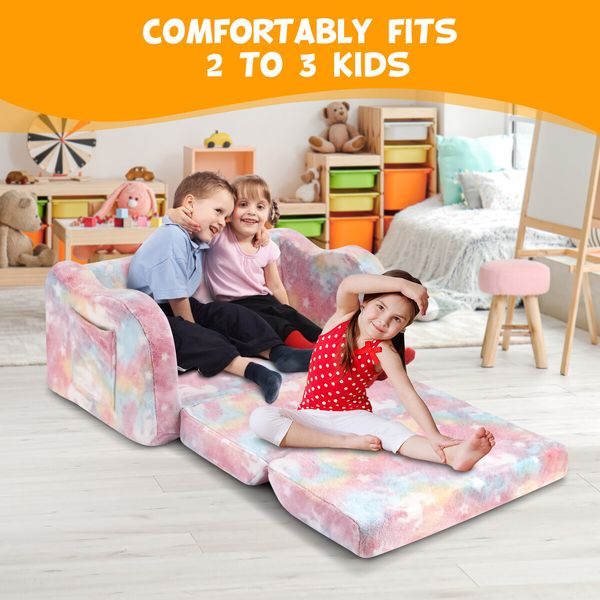 Kids Flip Out Sofa Convertible Couch Lounge Chair Fold Comfy Toddler Bed 2 Seater Childrens Armchair Storage Glow in The Dark