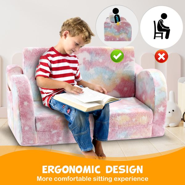 Kids Flip Out Sofa Convertible Couch Lounge Chair Fold Comfy Toddler Bed 2 Seater Childrens Armchair Storage Glow in The Dark