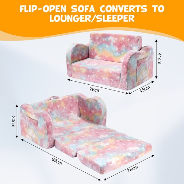 Kids Flip Out Sofa Convertible Couch Lounge Chair Fold Comfy Toddler Bed 2 Seater Childrens Armchair Storage Glow in The Dark