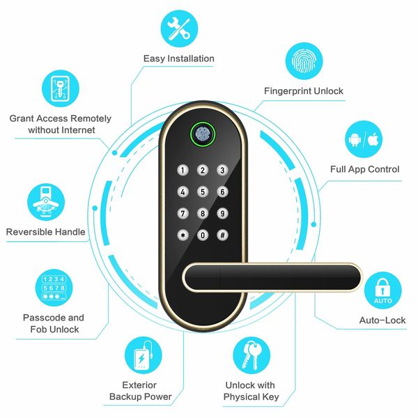 Smart Lock - Keypad Keyless Entry Door Lock - Biometric Fingerprint Smart Door Lock - Passcode Code Door Lock - Digital Door Lock - Door Knob - Door Lever - Deadbolt Alternatives