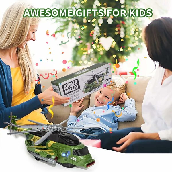 Airplane Helicopter Plane Toy for 3 4 5 6 7 8 Year Old Boys Girls Kids, Toys Helicopter with Light and Music Army Plane Toys