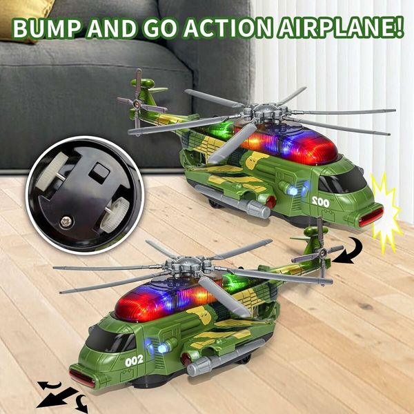 Airplane Helicopter Plane Toy for 3 4 5 6 7 8 Year Old Boys Girls Kids, Toys Helicopter with Light and Music Army Plane Toys