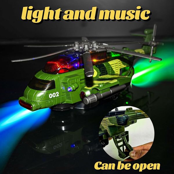 Airplane Helicopter Plane Toy for 3 4 5 6 7 8 Year Old Boys Girls Kids, Toys Helicopter with Light and Music Army Plane Toys