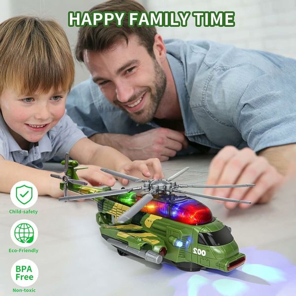 Airplane Helicopter Plane Toy for 3 4 5 6 7 8 Year Old Boys Girls Kids, Toys Helicopter with Light and Music Army Plane Toys