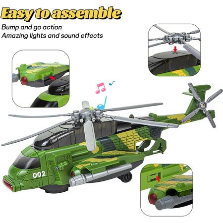 Airplane Helicopter Plane Toy for 3 4 5 6 7 8 Year Old Boys Girls Kids, Toys Helicopter with Light and Music Army Plane Toys