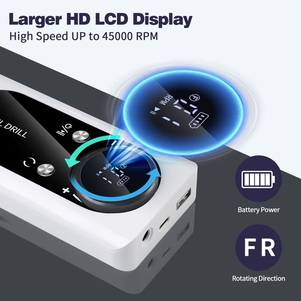 45000RPM Nail Drill Machine Electric Portable Nail File Rechargeable Nail Sander for Gel Nails Polishing for Home Manicure Salon,Colorful White