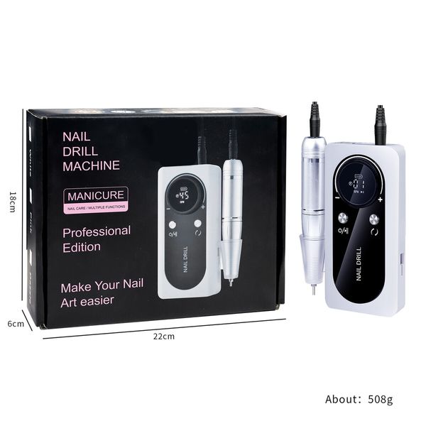 45000RPM Nail Drill Machine Electric Portable Nail File Rechargeable Nail Sander for Gel Nails Polishing for Home Manicure Salon,Colorful White