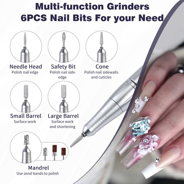 45000RPM Nail Drill Machine Electric Portable Nail File Rechargeable Nail Sander for Gel Nails Polishing for Home Manicure Salon,Colorful White