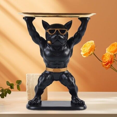 Resin Bulldog Statue Bulldog Storage Key Holder Candy Tray, Lifting Single Plate