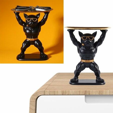 Resin Bulldog Statue Bulldog Storage Key Holder Candy Tray, Lifting Single Plate