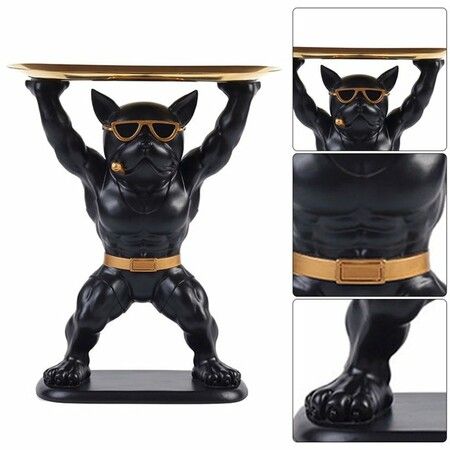Resin Bulldog Statue Bulldog Storage Key Holder Candy Tray, Lifting Single Plate