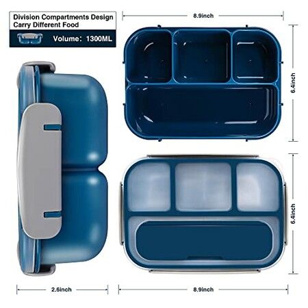 16p Bento Lunch Box Set BPA Free Kids 4 Compartments & Spoon 1300 ML Leakproof Food Storage Box for School Food Storage Containers