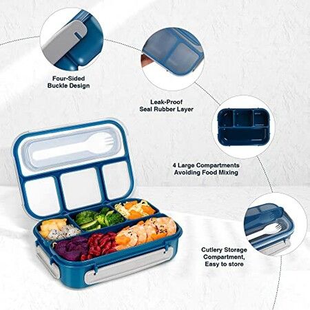 16p Bento Lunch Box Set BPA Free Kids 4 Compartments & Spoon 1300 ML Leakproof Food Storage Box for School Food Storage Containers