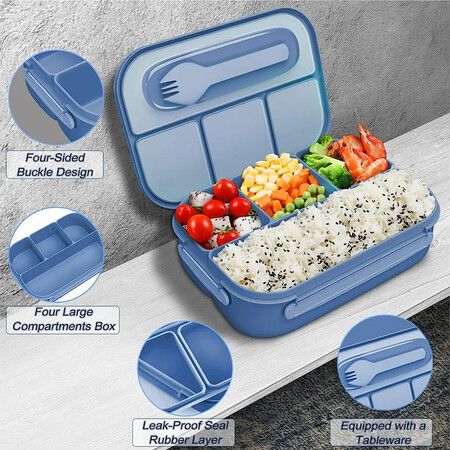 16p Bento Lunch Box Set BPA Free Kids 4 Compartments & Spoon 1300 ML Leakproof Food Storage Box for School Food Storage Containers