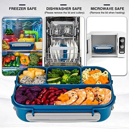 16p Bento Lunch Box Set BPA Free Kids 4 Compartments & Spoon 1300 ML Leakproof Food Storage Box for School Food Storage Containers