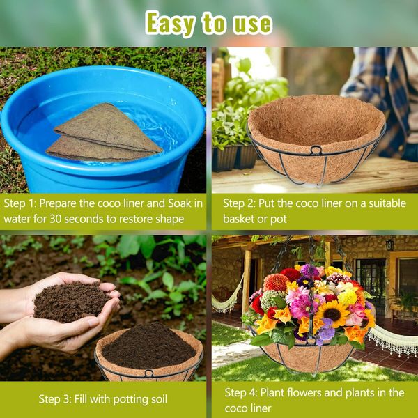 3 Pack 16 Inch Hanging Basket Coco Liners Replacement,100% Natural Round Coconut Coco Fiber Planter Basket Liners for Hanging Basket Flowers/Vegetables