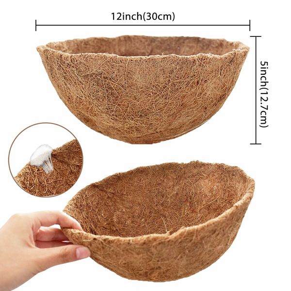 6 Pack 12 Inch Hanging Basket Coco Liners Replacement,100% Natural Round Coconut Coco Fiber Planter Basket Liners for Hanging Basket Flowers/Vegetables