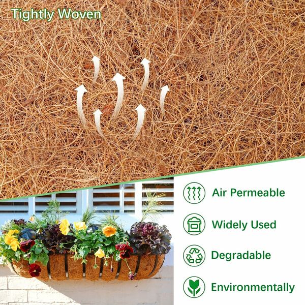 Coconut Fiber Planter Liner,Casewin 3PCS 30 Inch Natural Coco Liners For Deck Hanging Planter Window Box Liners Half Moon Shape Replacement For Flower
