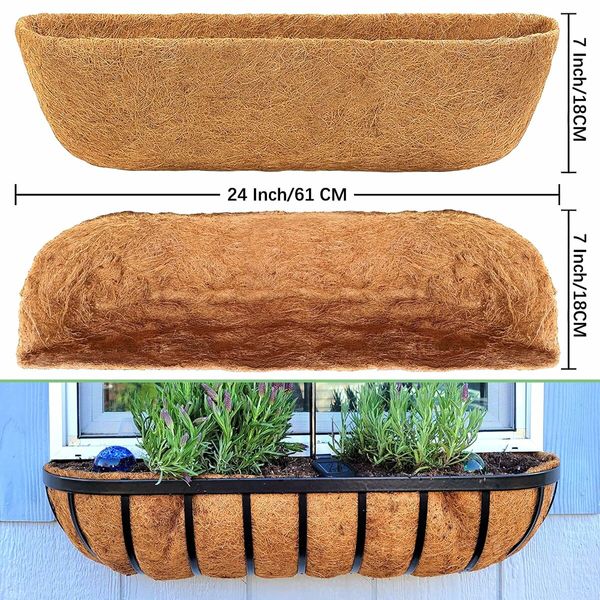 Coco Liners for Planters,2 Pack 24 Inch Trough Coconut Liners for Planters,Window Box Coco Liners,100% Natural Coconut Fiber Liners for Wall Hanging Basket,Window Box,Fence Baskets