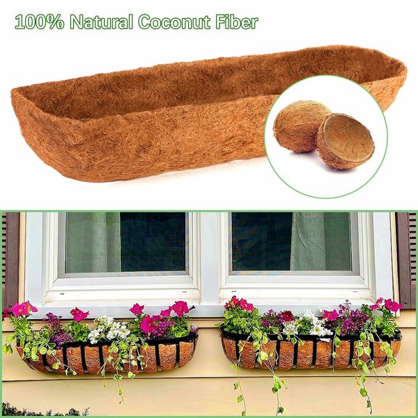 Coco Liners for Planters,2 Pack 24 Inch Trough Coconut Liners for Planters,Window Box Coco Liners,100% Natural Coconut Fiber Liners for Wall Hanging Basket,Window Box,Fence Baskets