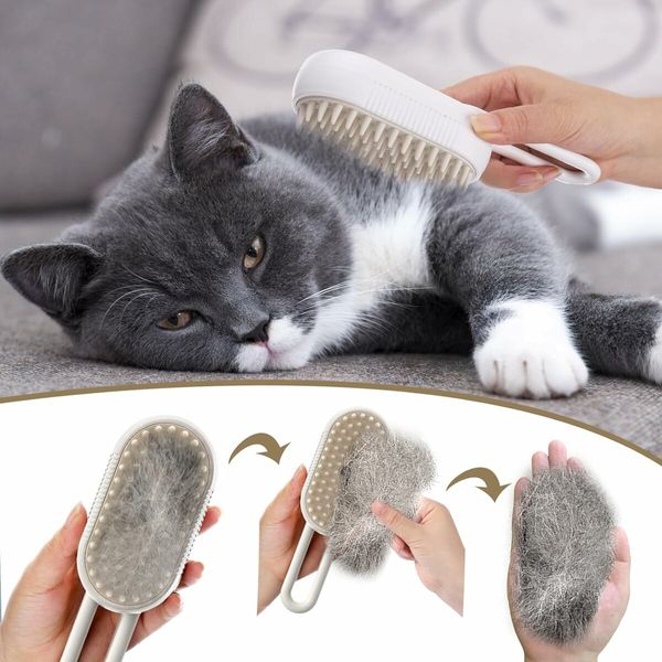 Steamy Cat Brush, Cat Steam Brush for Massage, Self Cleaning Spray Comb for Cats Massage Shedding