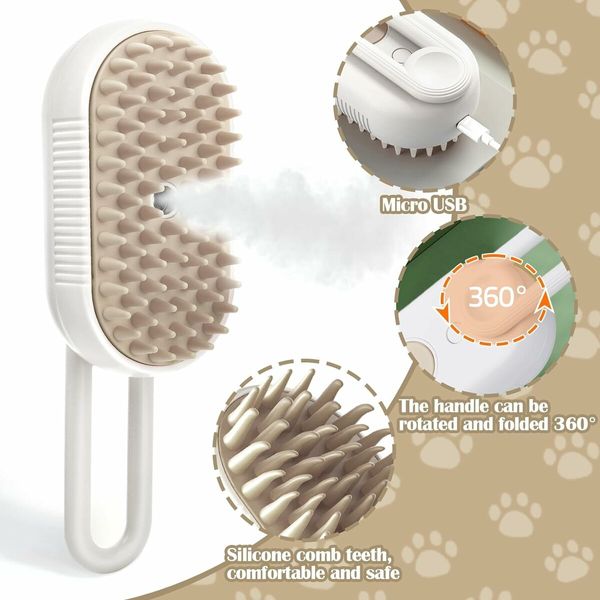 Steamy Cat Brush, Cat Steam Brush for Massage, Self Cleaning Spray Comb for Cats Massage Shedding