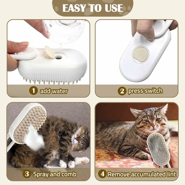 Steamy Cat Brush, Cat Steam Brush for Massage, Self Cleaning Spray Comb for Cats Massage Shedding