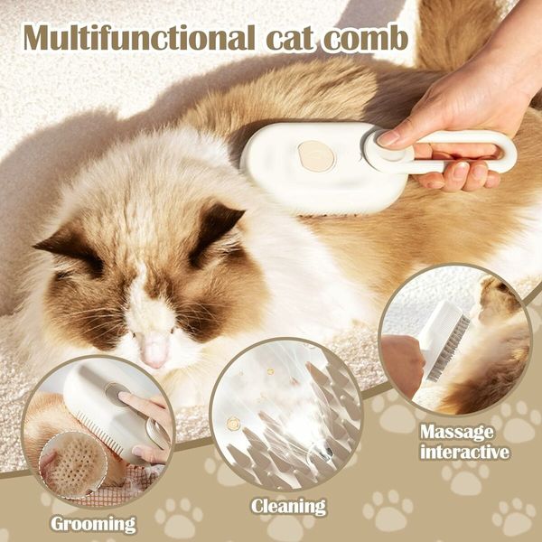 Steamy Cat Brush, Cat Steam Brush for Massage, Self Cleaning Spray Comb for Cats Massage Shedding