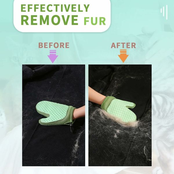 2 in 1 Pet Fur Glove and Cat Hair Remover Glove, Dog Grooming Glove Brush for Shedding, Green/Single