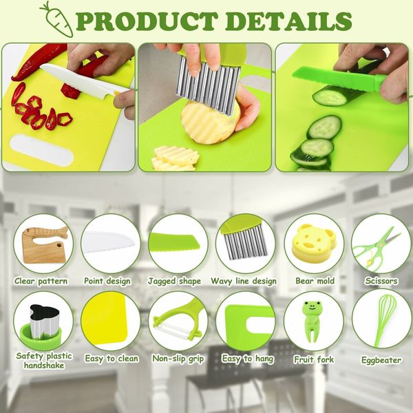 28PC Montessori Kitchen Tools Kids Cooking Safe Knives Educational Birthday Gifts Boys Girls Gifts