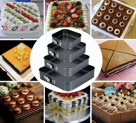 194Cake Square Pan Sets for Baking Cake Decorating  4 Springform Pans Set , Icing Tips, Cake Leveler CheeseCake Pan