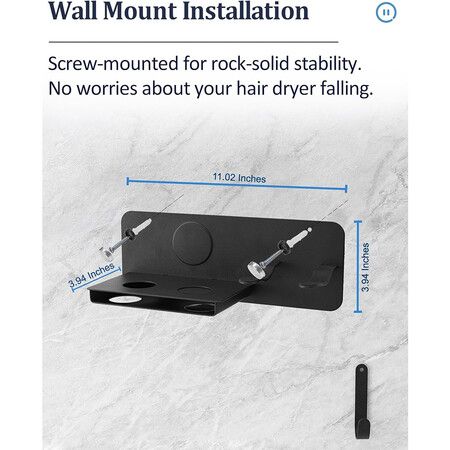 Hair Dryer Holder Wall Mount for Dyson Supersonic Airwrap Hair Dryer, Metal Blow Dryer Stand Attachments Storage for Bathroom and Salon, Black