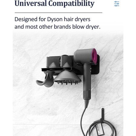 Hair Dryer Holder Wall Mount for Dyson Supersonic Airwrap Hair Dryer, Metal Blow Dryer Stand Attachments Storage for Bathroom and Salon, Black