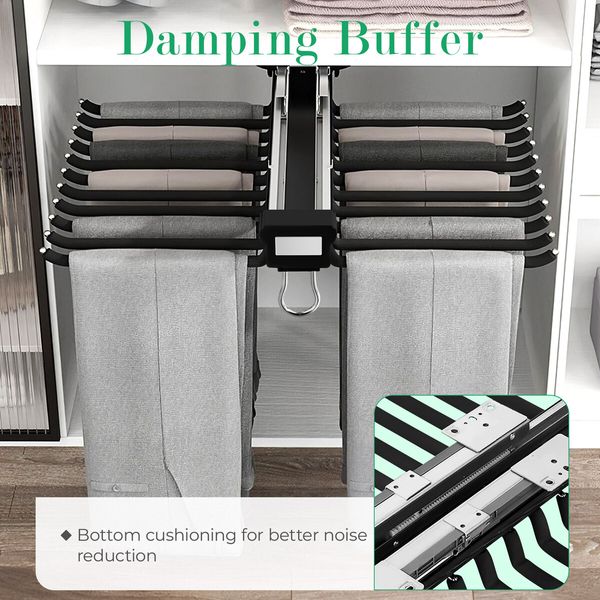 Wardrobe Pants Hanger Trousers Rack 22 Arms Closet Clothes Organiser Pull Out Bar Sliding Rail Space Saving Storage