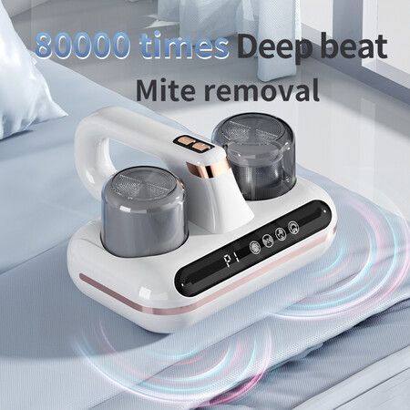 10000pa Bed Mite remover Vacuum Cleaner,Portable Bed Cleaning Double Cup with Moisture Display for Bedroom Sofa Bedding Plush Toys(White)