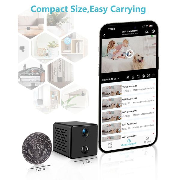 WiFi Mini Camera,Hidden Camera,Free Cloud Storage & 32G SD Card,2024 4K HD Smallest Cam,150 Days Standby Time,Security Surveillance Wireless Camera with AI Motion Detection,Auto Night Vision