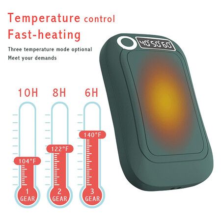 10000mAh 5V/2A Hand Warmers Rechargeable 3 Levels Double Sided Heating Power Bank Portable Handwarmer Gifts for Outdoors