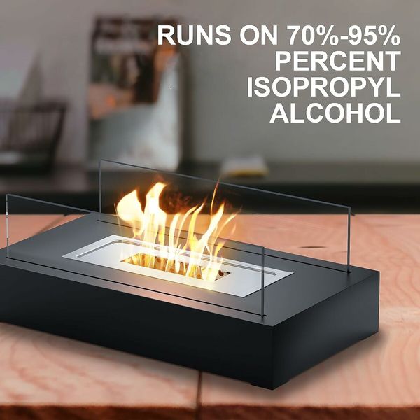 Tabletop Fire Pit Indoor and Outdoor Ethanol Fireplace Bowl in Metal Black