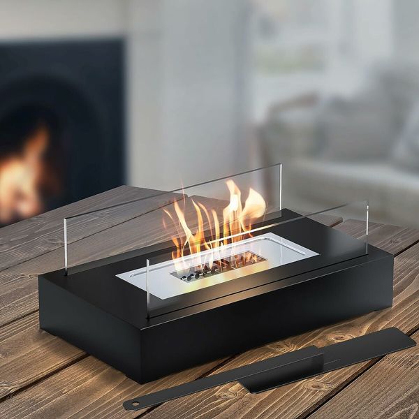 Tabletop Fire Pit Indoor and Outdoor Ethanol Fireplace Bowl in Metal Black