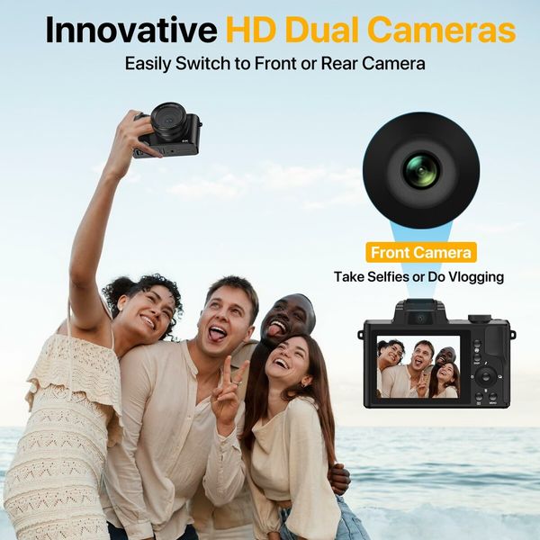 5K Digital Camera Autofocus 5X Optical Zoom 64MP Vlogging Camera 6-Axis Stabilization Compact Travel Dual Cameras with 64G SD Card