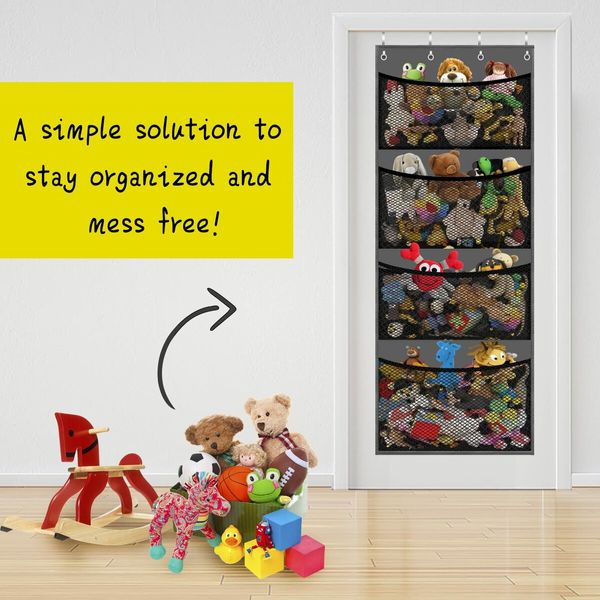 Stuffed Animal Storage,4 Large Pockets Over The Door Organizer for Toys,Hanging Toy Storage,Stuffed Animal Holder for Nursery,Kids Room,Bedroom